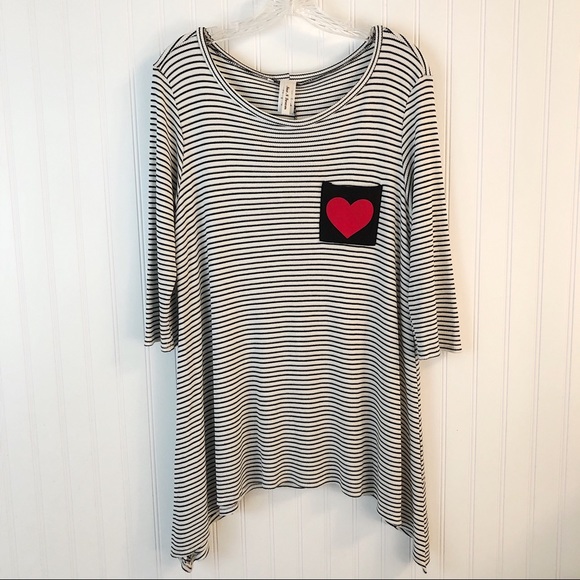 Now N Forever Black White Stripe Heart Tunic Dress - Picture 8 of 8